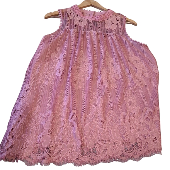 Women's Xhilaration Lace Mockneck Sleeveless Top Dusty Pink Large 🩷 - Picture 7 of 13